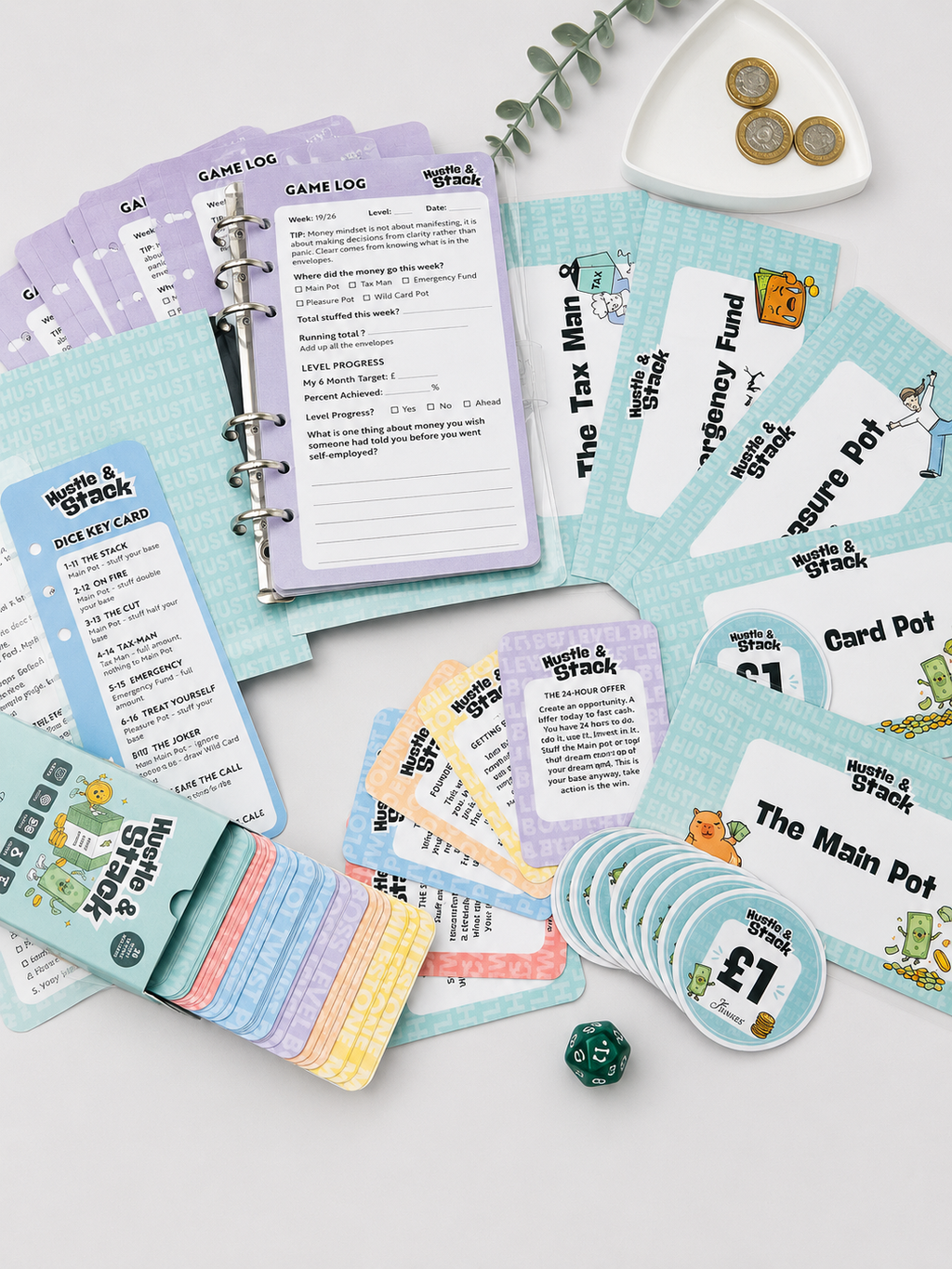 Hustle & Stack | The Cash Stuffing Game for Solopreneurs | 6-Month Savings Challenge Game Kit