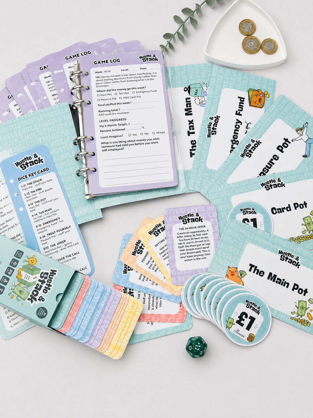 Hustle & Stack | The Cash Stuffing Game for Solopreneurs | 6-Month Savings Challenge Game Kit