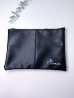 Black leather pouch with 'Jot Junkies' branding on a white background